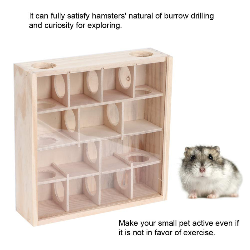 GOTOTOP Hamster Maze with Acrylic Glass Mouse Mice Small Animal Interactive Intelligent Toy Natural Wood Organic Glass Pet Toys(9.8x9.8x2.8inch) - PawsPlanet Australia