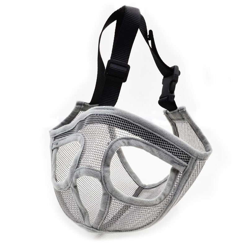 [Australia] - GUXL Short Snout Dog Muzzles- Adjustable Breathable Mesh Bulldog Muzzle for Biting Chewing Barking Training Dog Mask S - head circum 12"-17" Gray 