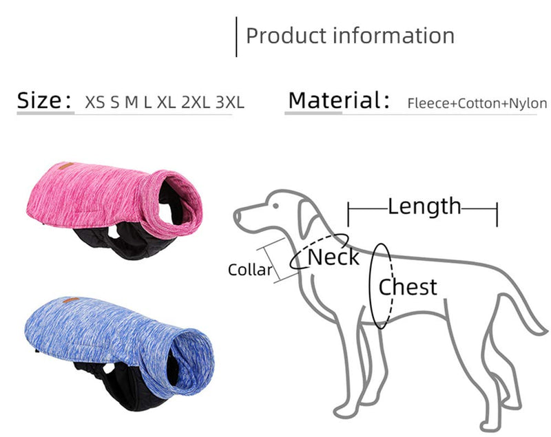 [Australia] - Fragralley Dog Winter Sweater Fleece Coat, Warm Neck Collar Winter Pet Jacket, Dog Coat Warm Cotton Lined Vest Windproof Outdoor Apparel, for Small Medium and Large Dogs XS (Chest Girth 13.4-15.7") Blue 