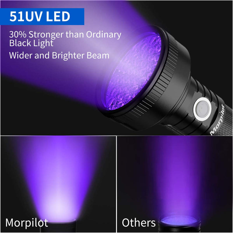 [Australia] - Black Light, morpilot 51 LED UV Flashlight Rechargeable Blacklight Torch Light Pet Urine Detector for Dry Dog Urine, Pet Stains, Verifying Money Documents, Battery Included 