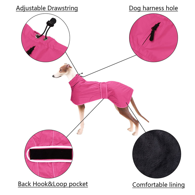 Geyecete Dog Winter Coat with Warm Fleece Lining, Outdoor Dog Apparel with Adjustable Bands Premium Dog Clothes For Medium, Large Dog,Greyhound-Pink-XL XL Pink - PawsPlanet Australia