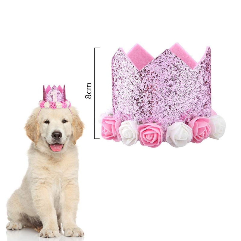 N\A Dog Birthday Hat Pink Crown Birthday Party Hat Pet Birthday Number for Girls Boys Dog or Puppy Birthday Decor - PawsPlanet Australia