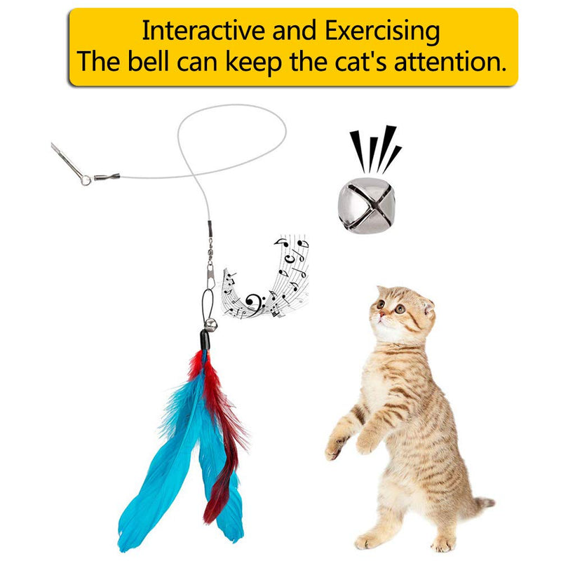 Interactive cat toy with feathers, teaser with 2 scalable rods, 10 cat fishing rod replacement feathers with pendant, feather bell attachments, cat toy set for kittens and cats - PawsPlanet Australia