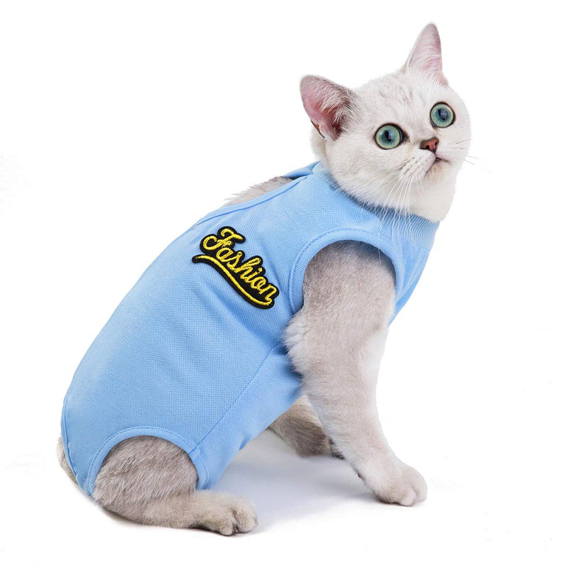 Kismaple Cat Recovery Suit for Abdominal Wounds Surgical Skin Diseases Anti-Licking Cotton Breathable Vest E-Collar Alternative for Cats After Surgery Wear (S Chest Girth: 11.4in, Blue) S Chest Girth: 11.4in - PawsPlanet Australia