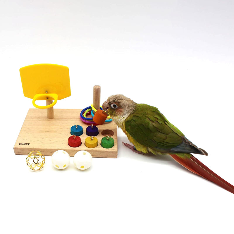 QBLEEV Bird Toys, Bird Trick Tabletop Toys, Training Basketball Stacking Color Ring Toys Sets, Parrot Chew Ball Foraing Toys, Education Play Gym Playground Activity Cage Foot Toys Combination toy - PawsPlanet Australia