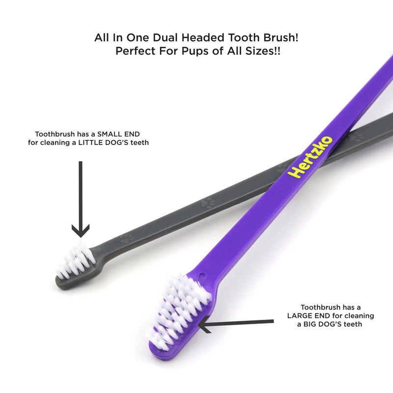 Hertzko 4 Pack Dual Headed Tooth Brush Soft Bristles & Long Handles for Those Hard to Reach Places - Suitable for Small and Large Dogs and Cats - PawsPlanet Australia