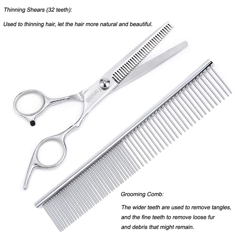 [Australia] - Freewindo Dog Grooming Scissors Kit with Safety Round Tip, Heavy Duty Stainless Steel Cat Dog Scissors and Cat Nail Clippers for Cat Puppy Rabbit Guinea Pig and Bird 