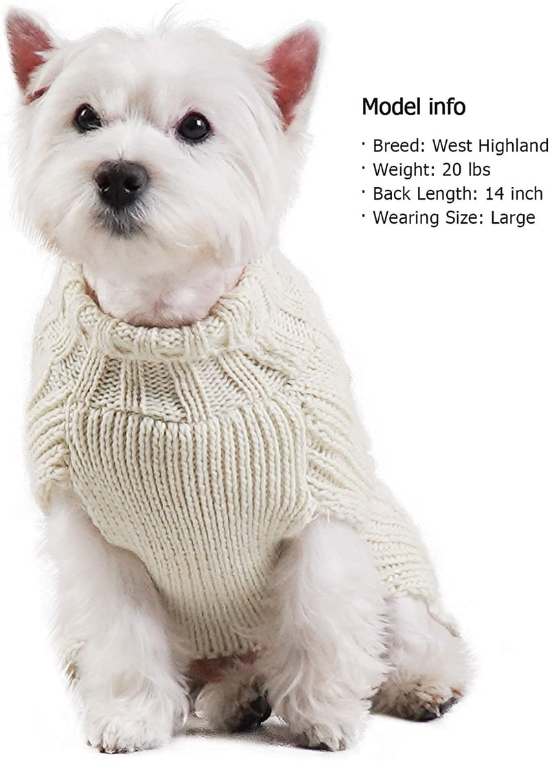 KYEESE Dog Sweaters with Golden Thread Turtleneck Dog Cable Knit Puppy Sweater for Cold Weather X-Small (Pack of 1) Beige - PawsPlanet Australia