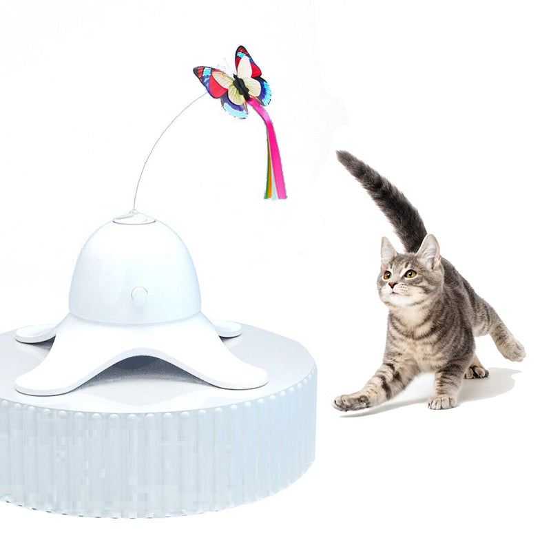 Suhaco Butterfly Cat Toys Interactive Electric Rotating Kitten Toy Teaser Funny Self Playing Automatic Butterfly for Cats (White) - PawsPlanet Australia