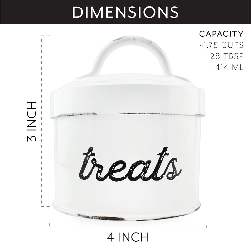 AuldHome Enamelware Cat Treat Container, Small White Rustic Pet Treats Jar - PawsPlanet Australia