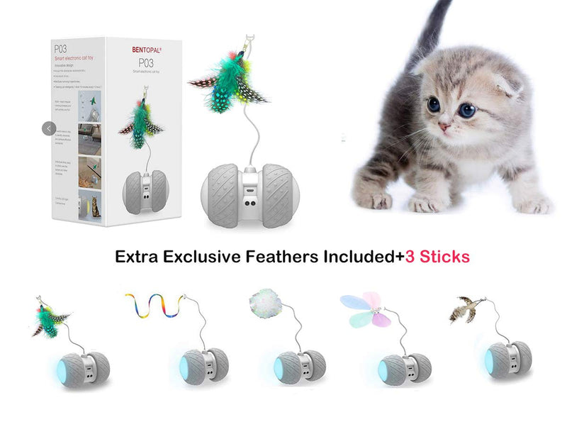 [Australia] - PetDroid Boltz Robotic Cat Toy Interactive,Attached with Feathers/Birds/Mouse Toys for Cats/Kitten,Large Capacity Battery/All Floors Available (Grey) (Grey) 