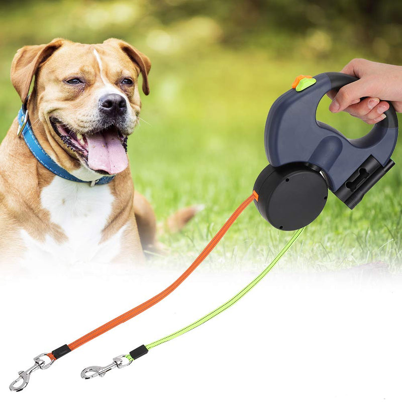 Double leash for 2 dogs, 3 m double flexi leash, small for reel leash, retractable dog leash for two dogs, adjustable leash with LED light, for small, medium and large dogs (dark grey) dark grey - PawsPlanet Australia