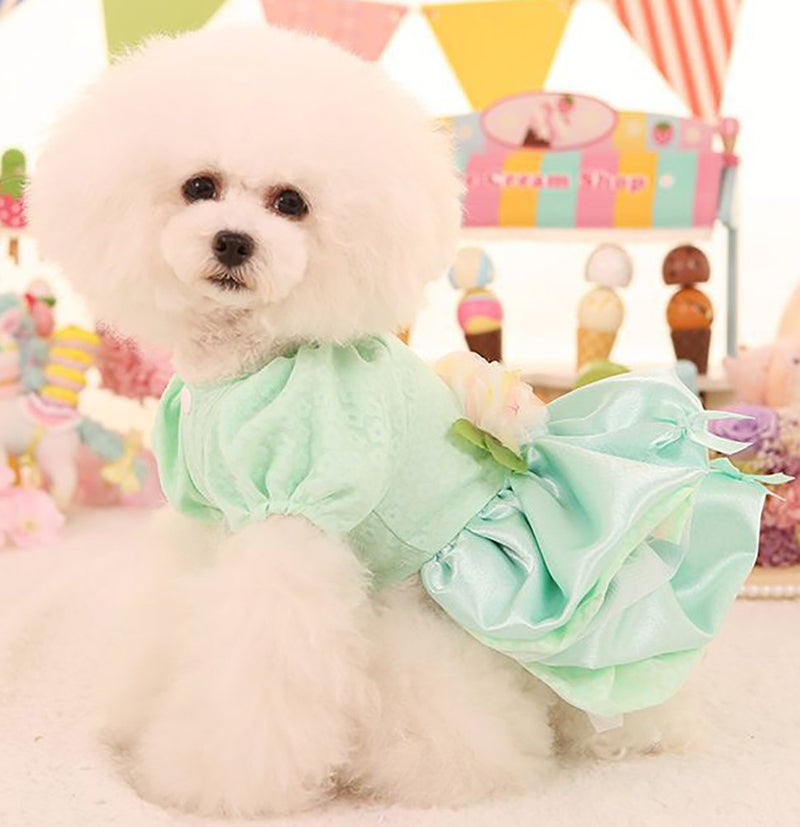 MaruPet Elegant Princess Lace Hollow Dress Silky Tutu Queen Style with Bowknot for Small, Extra Small Dog Teddy, Pug, Chihuahua, Shih Tzu, Yorkshire Terriers X-Small C-Green - PawsPlanet Australia