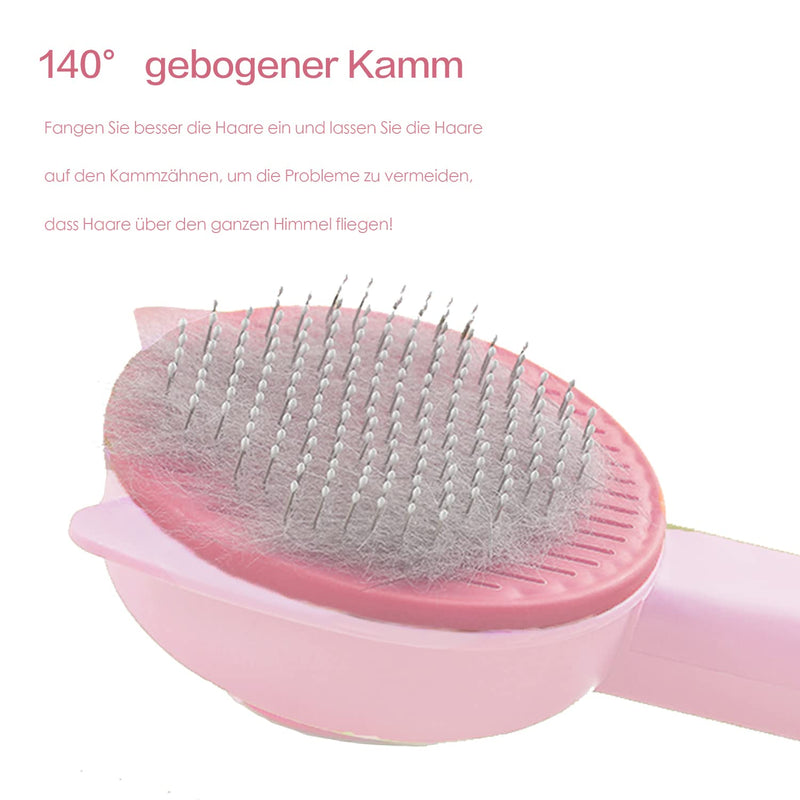 Cat brush, dog brush, self-cleaning cat brush for long hair/short hair, cat comb with handle, brush for pet care for removing underfur, loose fur and tangles (pink) pink - PawsPlanet Australia