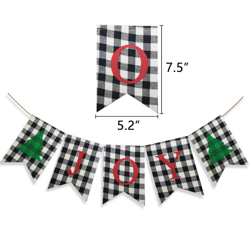 Christmas Joy Banner Decoration Buffalo Check Plaid Xmas Sign Holiday Photo Props Garland Home Mantel Hanging Supplies - PawsPlanet Australia