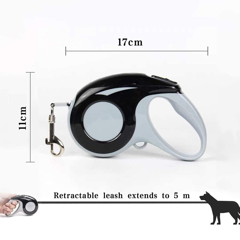 Extendable dog leash, extendable cat leash, flex leash small dog 5 m, max 15 kg (black) black - PawsPlanet Australia