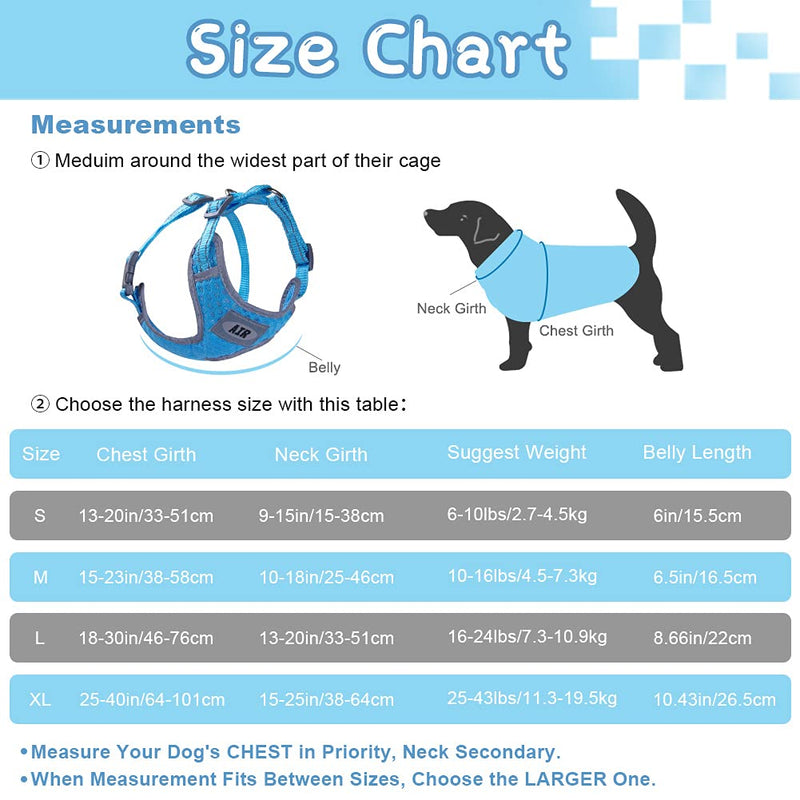 AIR Dog Harness Leash Set, Puppy Leash Harness, No-Choke Dog Harness, Mesh Dog Harness, Comfortable Dog Harness, Plus 4 ft Reflective Dog Leash with Padded Handle, Large, Light Blue L(Neck 13-20 in, Chest 18-30 in) - PawsPlanet Australia