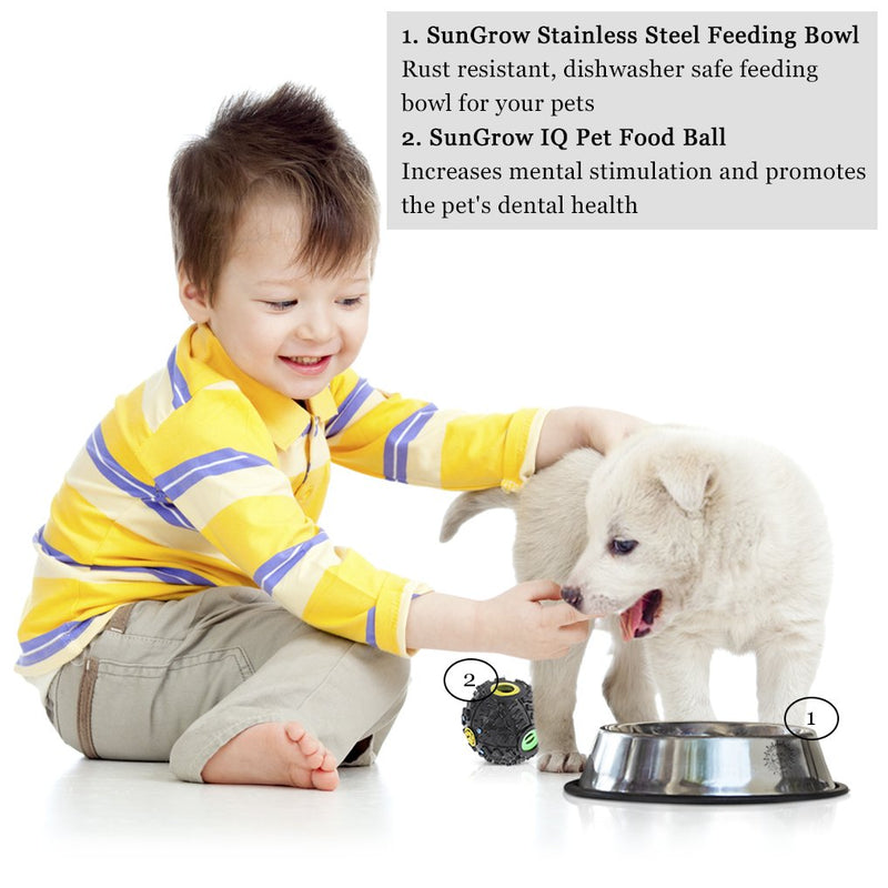 [Australia] - SunGrow Extra Large No Spill Feeding Bowl for Dogs and Cats, 14.3-inches Wide, 3.5-inches Deep, 11.4-inches in Diameter, Stainless Steel Vessel with Non-Slip Rubber Base 