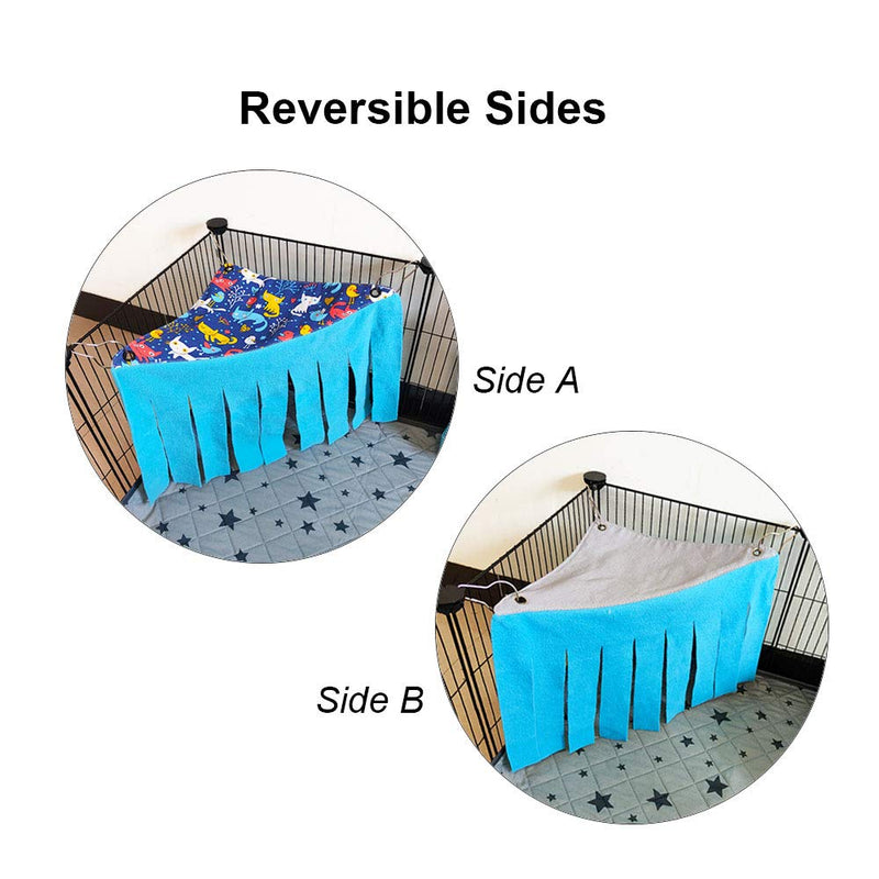 RIOUSSI Guinea Pig Hideout Hideaway Corner Peekaboo Toys Cage Accessories with Reversible Side and Two Curtains bluecat/gray+blue x 1 curtain - PawsPlanet Australia