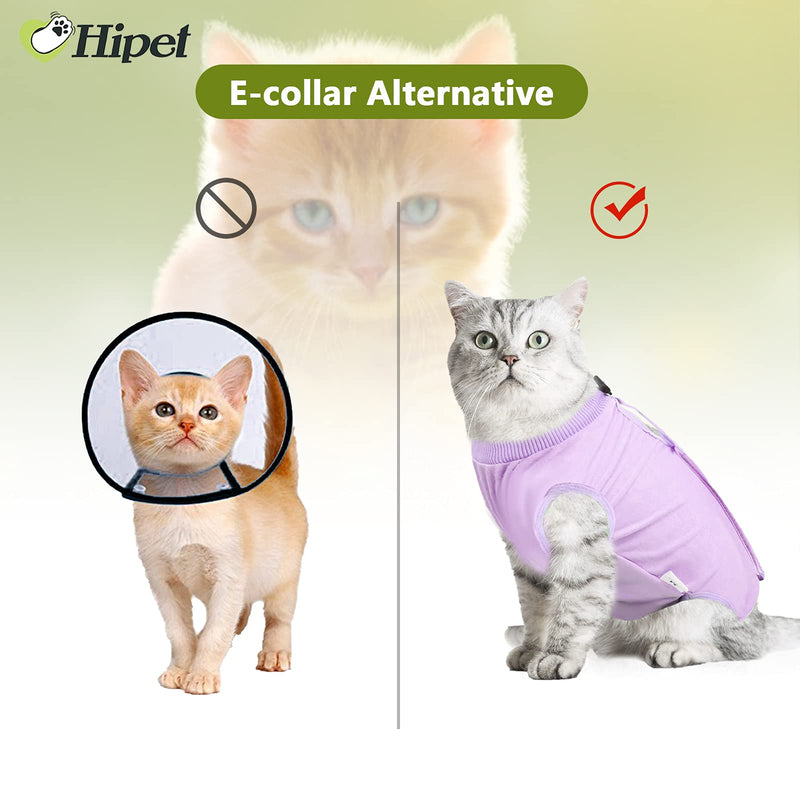 Hipet Cat Surgery Recovery Suit for Abdominal Wounds or Skin Diseases,Substitute E-Collar & Cone,Cat Onesie Anti Licking Pet Surgical Recovery Vest Shirt (S, Purple) S - PawsPlanet Australia