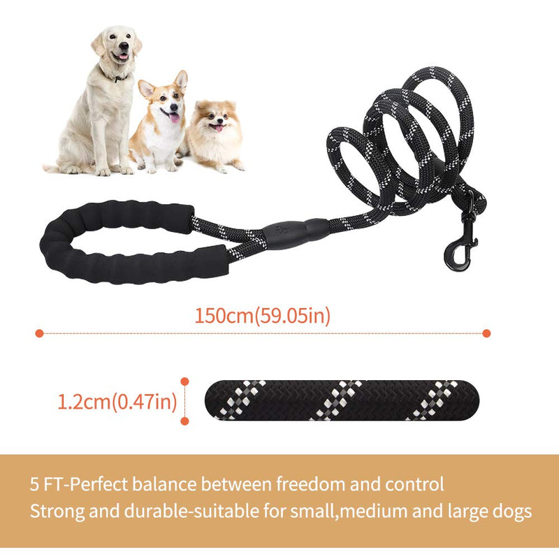 EASTLION Rope Dog Lead Strong with Soft Padded Handle,5FT Dog Training Leash Nylon Durable Reflective Threads for Small Medium Large Dogs(Black) Black - PawsPlanet Australia