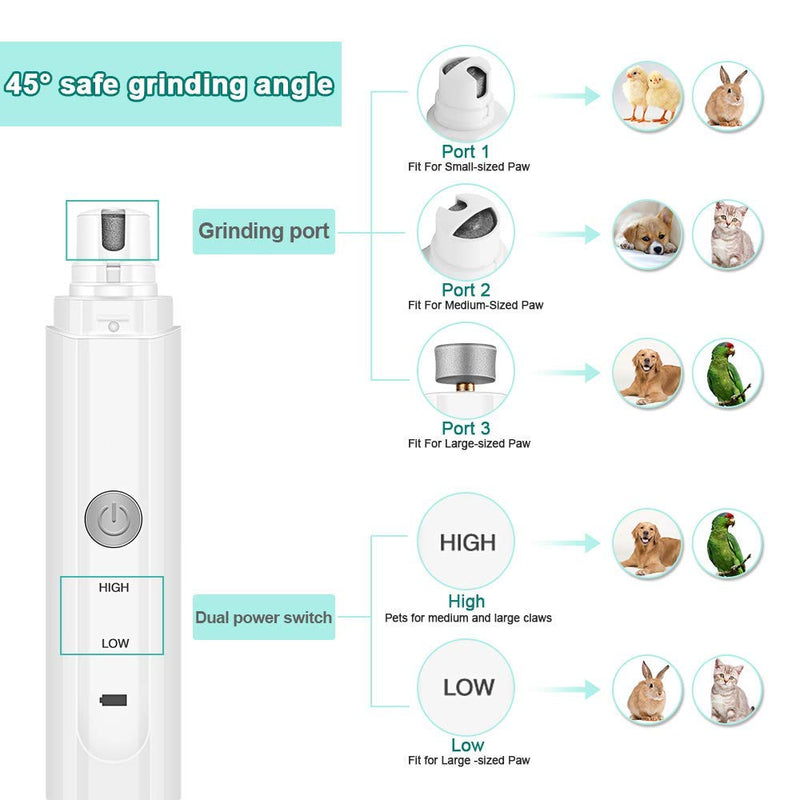 [Australia] - Nice Dream Pet Nail Grinder Electric Paw Trimmer Clipper Portable & Rechargeable Gentle Painless Paws Grooming Trimming Shaping Smoothing for Small Medium Large Dogs Cats 