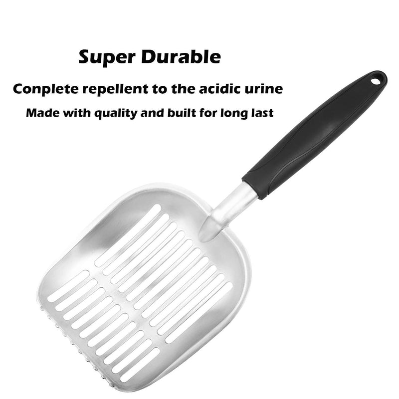 [Australia] - Puppy Love Solid Cat Litter Scoop with Silicone Handle, Aluminum Alloy Deep Cat Shovel, Large Pet Litter Scoop Metal with Mesh, Lightweight Shovel Suitable for All Kitty Litter Box L Black 