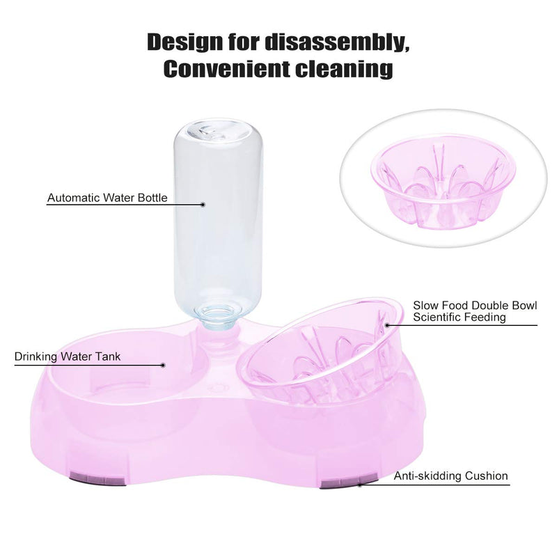 2 in 1 Pet Feeder Water Automatic Dispenser with Bottle, Dog Bowl Slow feeder, Dog Drinking Fountain Water Bowl for Dog Cat Puppy Kitty, Pet Food and Water Bowl set (Pink) Pink - PawsPlanet Australia