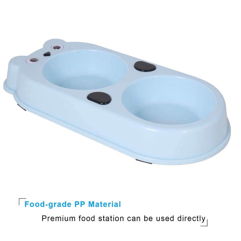 [Australia] - Upsky Double Dog Cat Bowls Double Premium Stainless Steel Pet Bowls with Cute Modeling Pet Food Water Feeder Blue 