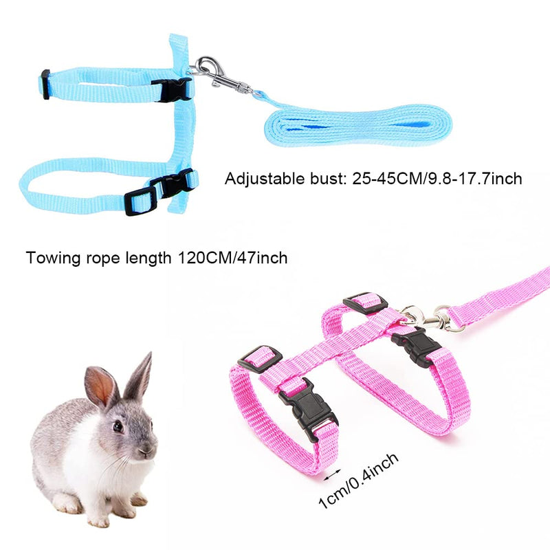 Pack of 2 Pet Rabbit Harnesses, Adjustable Nylon Harnesses, Rabbit Harness, Pet Harness and Leash for Cats, Rabbits, Puppies, Ferrets and Other Small Animals (Sky Blue, Pink) - PawsPlanet Australia