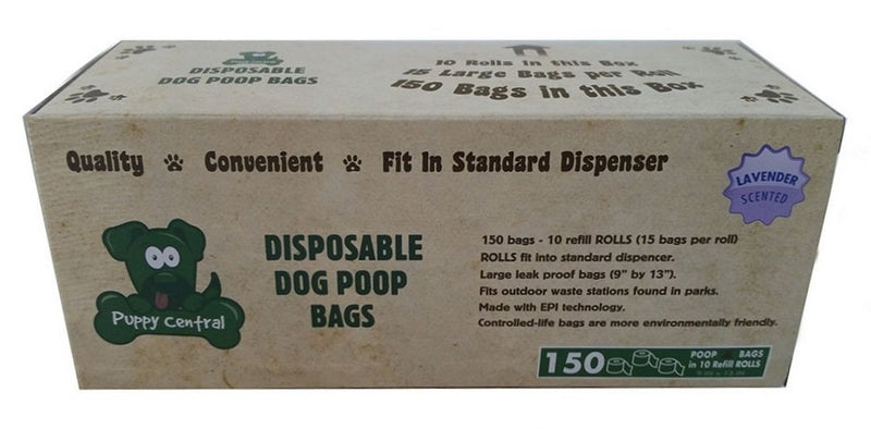 [Australia] - Puppy Central 150 Dog Poop Bags, 10 Re-fill Rolls, 15 Large Leak-Proof Pet Waste Bags Per Roll, Environmentally Friendly, Lavender Scented 