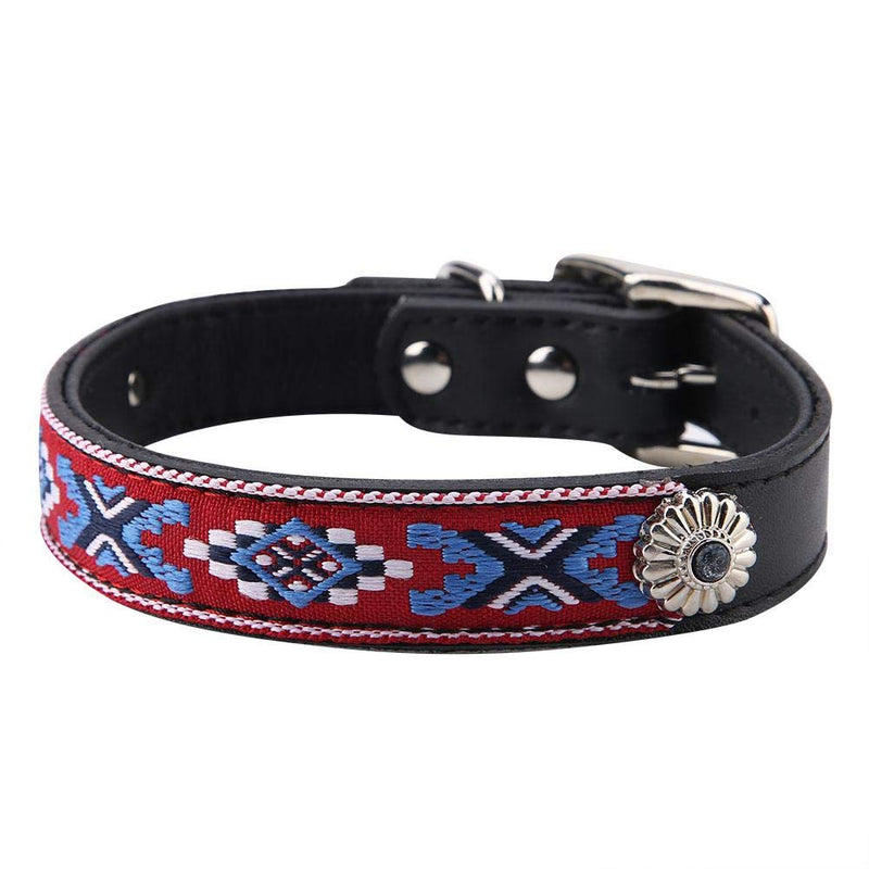 PU Pet Basic Collar Adjustable Soft Dog Neck Ring National Style Pattern Pet Dog Cat Necklace Outdoor Adventure Pet Collar Dog Cat Ornament(2×40cm) 2×40cm - PawsPlanet Australia