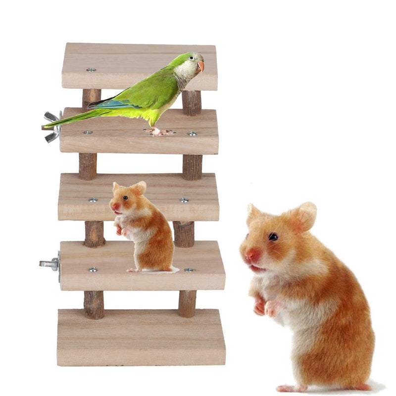 Hamster Ladder,5 Layers Wood Parrot Platform Climbing Ladder Pet Toys Cage Accessories for Dwarf Syrian Hamster Mice Mouse Gerbils - PawsPlanet Australia
