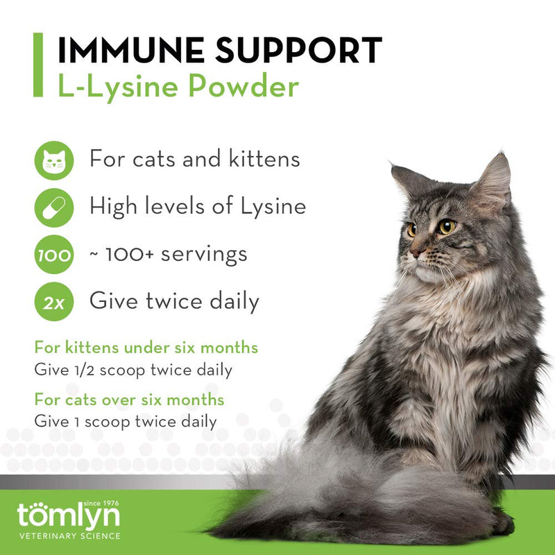 Tomlyn Immune Support Daily L-Lysine Supplement, Fish-Flavored Lysine Powder for Cats and Kittens, 3.5oz - PawsPlanet Australia