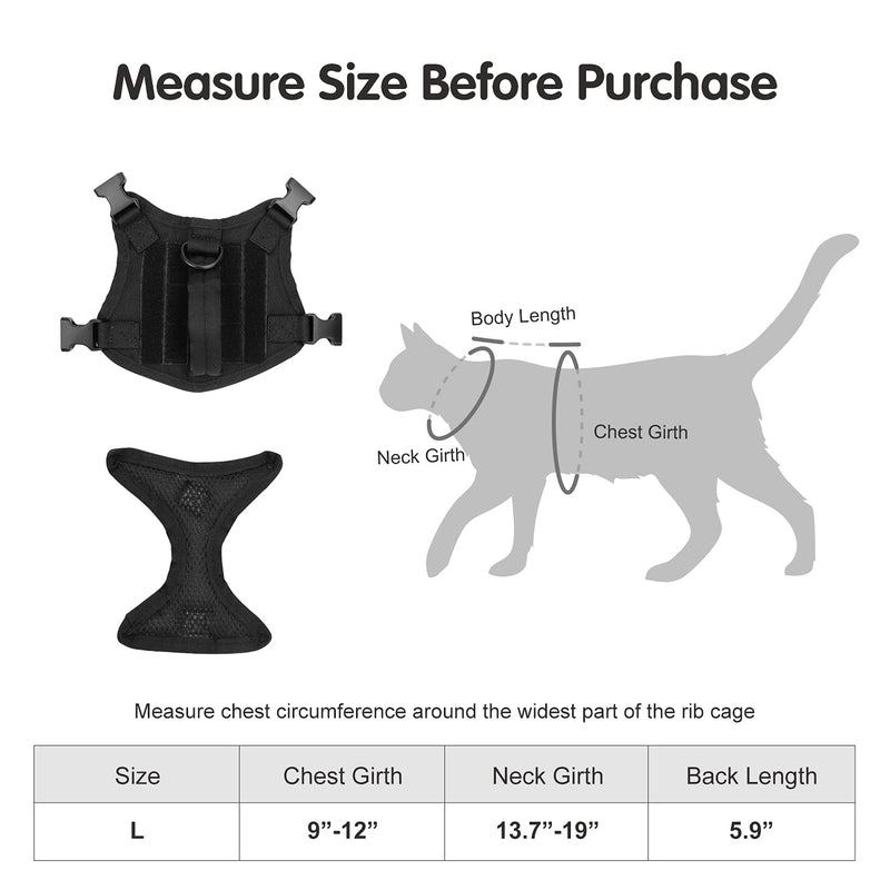 Tactical Cat Harness for Walking, Adjustable Escape Proof Pet Vest for Large Cat,Small Dog,Easy Control Breathable Cat Vest with Handle L Black - PawsPlanet Australia