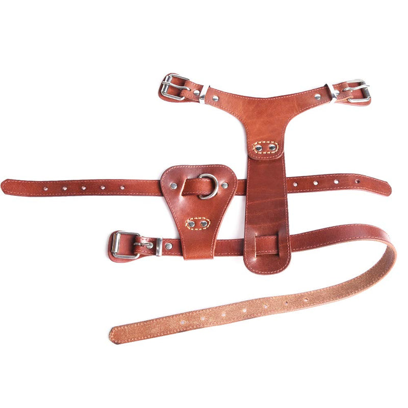 [Australia] - PESHOUCO Leather Dog Harness No Pull Design Genuine Leather Durable Strong Pet Harness with Adjustable Straps Easy Control Pet Vest 
