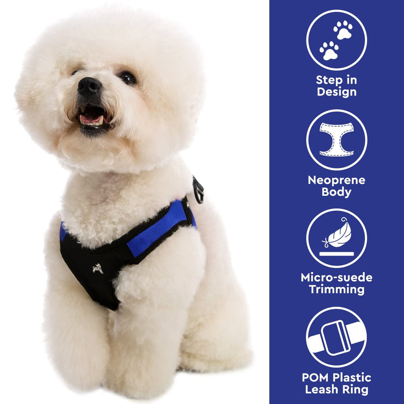 Gooby Escape Free Easy Fit Harness - No Pull Step-in Patented Small Dog Harness with Quick Release Buckle - On The Go No Pull Harness for Small Dogs or Medium Dog Harness for Indoor and Outdoor Use X-Small chest (15~17.25") Blue - PawsPlanet Australia