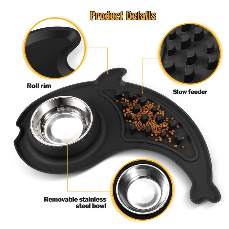 [Australia] - POPETPOP Slow Feeder Dog Bowl - Stainless Steel Pet Bowl with No-Slip Silicone Mat, Slow Feeding and Pet Water Bowl Set for Dogs Cats and Pets 