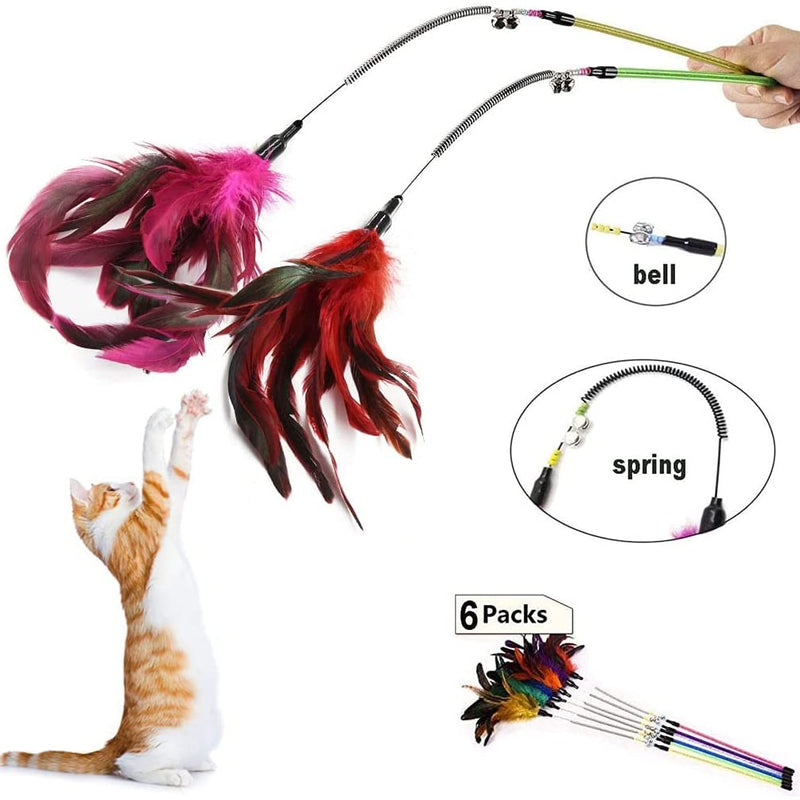 Cat Toy Cat Dangler Toy Training Telescopic Interactive Retractable Natural Feather Wand Cat Toy with (6 Packs) - PawsPlanet Australia