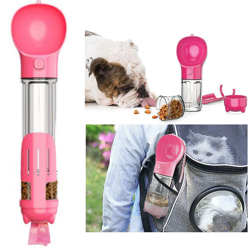 Anyingkai Pets Water Bottle,4 in 1 Dog Water Bottle,Pet Water Dispenser,Dog Water Bottle for Walking Foldable,Portable Dog Water Bottle 500ml,Pets Water Bottle (Pink) Pink - PawsPlanet Australia