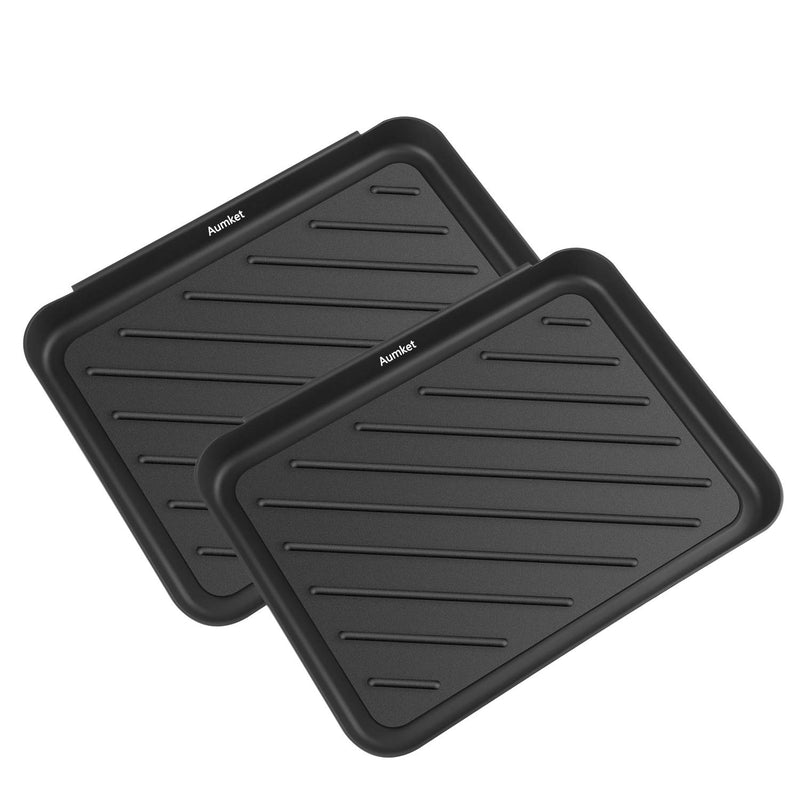 Aumket Boot Tray,2PCS Multi-Purpose 15.8" x 11.8" x 1.2" Floor Protection-Pet Bowls-Paint-Dog Bowls,Shoes, Pets, Garden - Mudroom, Entryway, Garage-Indoor and Outdoor Friendly (Black 2PCS) Black 2PCS - PawsPlanet Australia