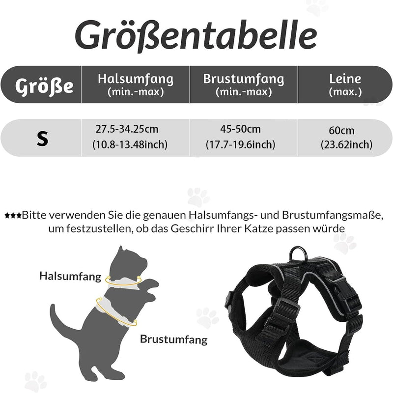 Cat Harness with Leash Adjustable Black Cat Soft Harness for Cat Chest Harness Cat Harness Cat Harness Cat Harness with Leash Escape-Proof (S, Black) - PawsPlanet Australia