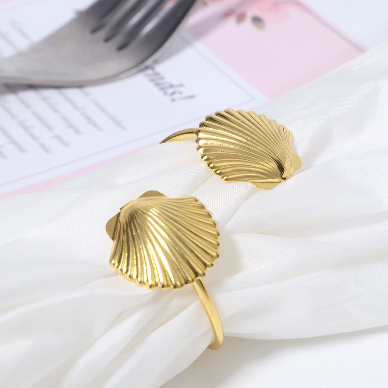 Napkin Rings Set of 6, Gold Seashell Napkin Rings Holder for Dinner Birthday Thanksgiving Christmas Wedding, Dining Table Decoration Shell - PawsPlanet Australia