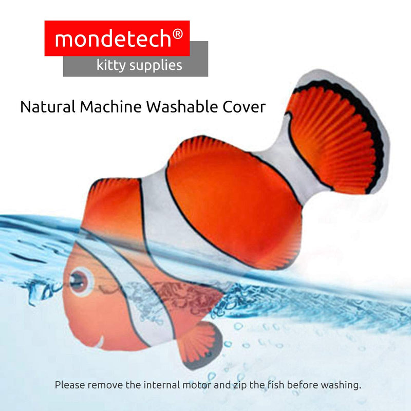Mondetech Upgraded Flipping Flopping and Wiggling Fish Cat Toy, 3 Motion Activated Modes, Built-in 350mAh Large Battery for Long Time Playing, Enhanced with Battery Safety Chips Etc (Clownfish) Clownfish - PawsPlanet Australia