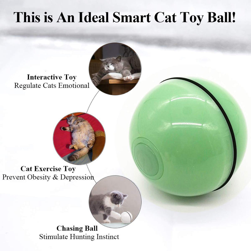 [Australia] - Kingtree Smart Interactive Cat Toy Ball, Upgrade Version 360 Degree Automatic Rolling Launcher Ball with LED Light, USB Rechargeable Self Rotating Chaser Ball Stimulate Hunting Instinct for Kitten Green 