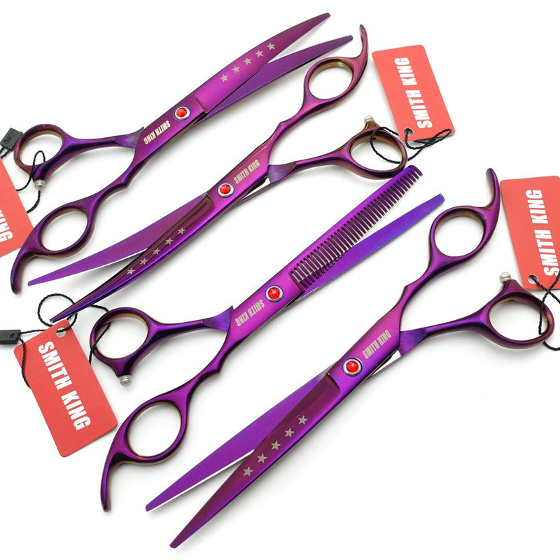 [Australia] - 7.0in Professional Pet Grooming Scissors Set,Straight & Thinning & Curved Scissors 4pcs Set for Dog Grooming Violet 