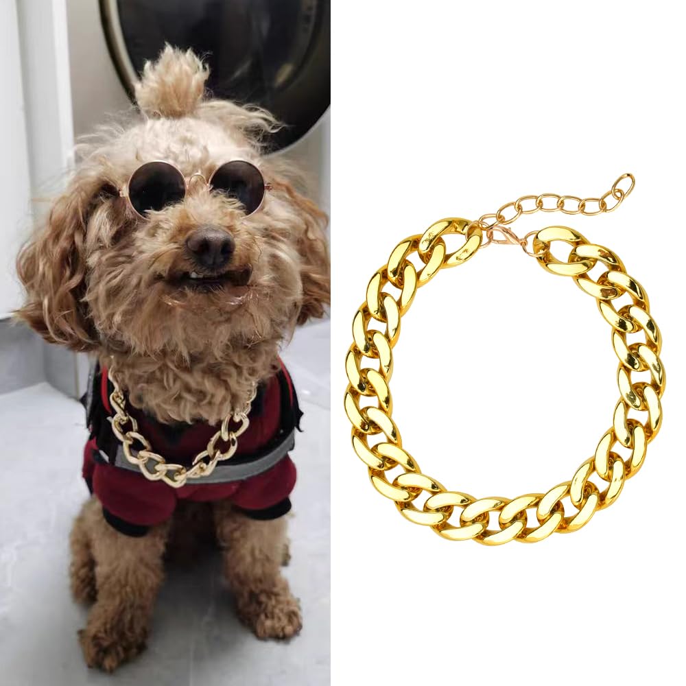 YangQian Dog Chain Necklace for Small Dogs Cat Chain Collars for Boy Girl Cats Cuban Link Dog Collar Choker Chain Adjustable Gold Chain Dog Collar Pet Cat Collar Chain Animal Dog Necklace Accessories Gold Chain Pet Collar - PawsPlanet Australia