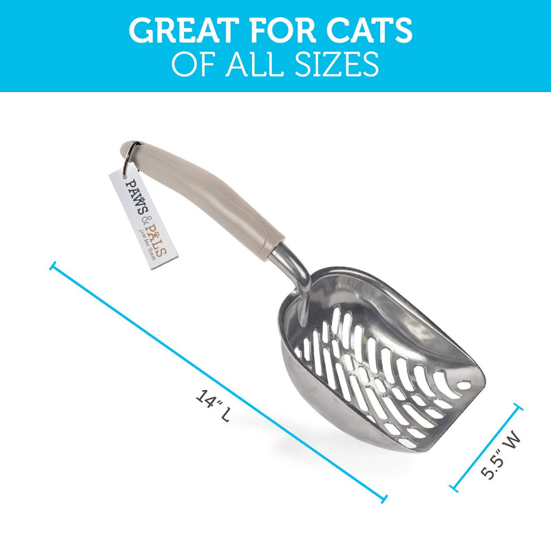 [Australia] - Paws & Pals Cat Litter Scooper - Non Stick Jumbo Metal Waste Clump Remover Sifter - Deep Shovel Beige 