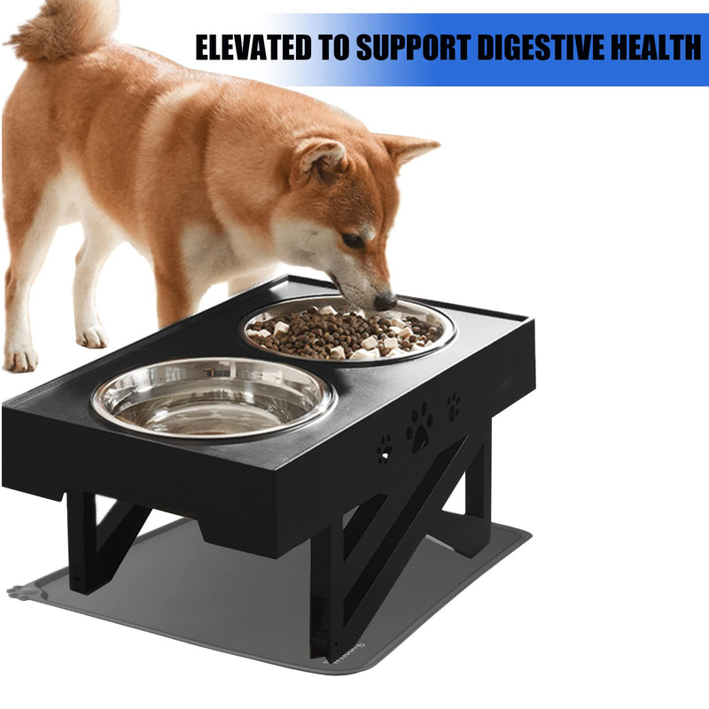 Wisedog Raised Dog Bowl with Stand: Elevated Dog Bowls with Silicone Mats Non Slip for Medium Large Dogs, Adjusts to 3 Heights, 2.8", 7.5" & 11.6" Stand (Black, with Silicone pad) Black - PawsPlanet Australia