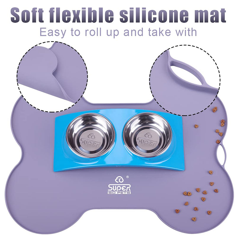 SUPER DESIGN SuperDesign Pet Feeding Mat Premium FDA Grade Silicone Waterproof Non Slip Dog Cat Bowl Placemat (Bone Shape -Grey) Grey/Bone Shaped - PawsPlanet Australia